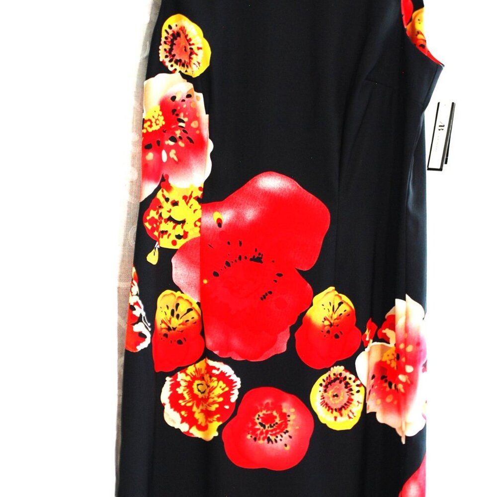 Spring AB Studio Vibrant Red & Black Flowered Dress Formal or Casual